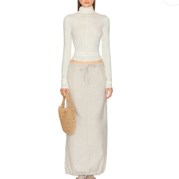 NWT Helsa Workwear Drawcord Maxi Skirt Ecru Revolve Cotton Beige Drawstring - Picture 4 of 11